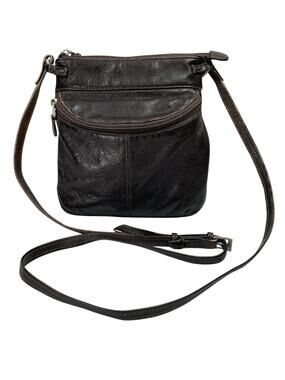 ILI New York Brown Leather Zipper Adjustable Strap Crossbody Messenger Bag